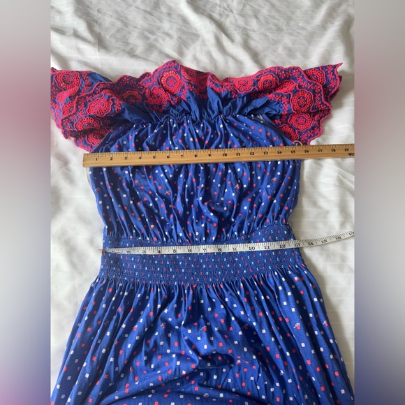 lilly pulitzer Off-Shoulder Blue Polka Dot Dress with Pink Ruffle Size M - Picture 4 of 8